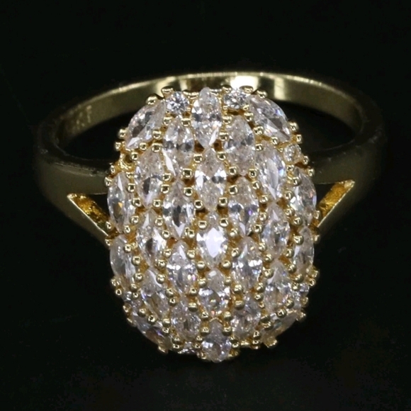 Vintage Jewelry - Gold Plated - Marquise White CZ Cluster Cocktail Ring Size 10.5 - 4g